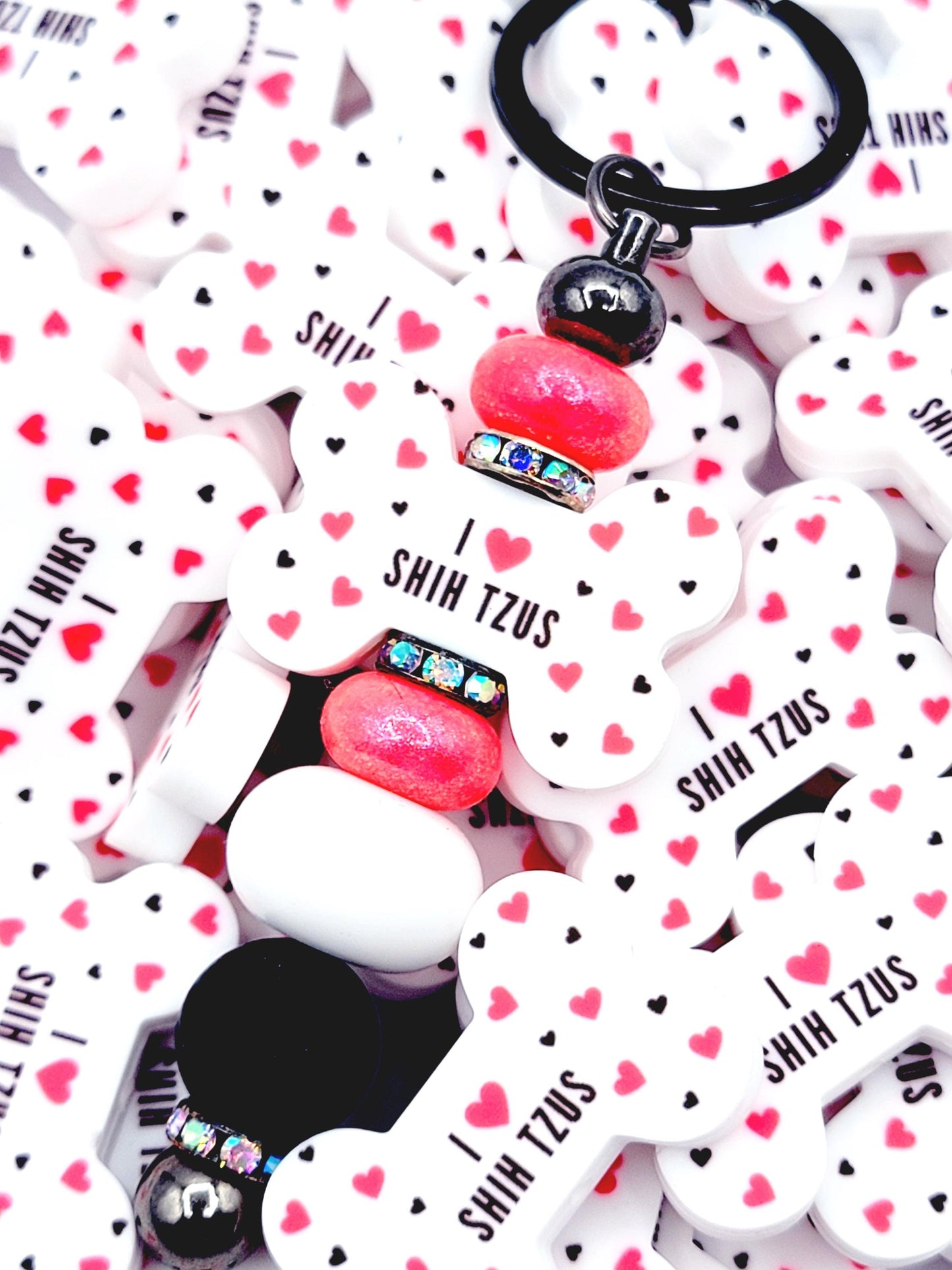 I Love Shih Tzus Dog Bone Silicone Focal Bead – Dog Mom DIY Pen & Keychain Bead (Set of 2)