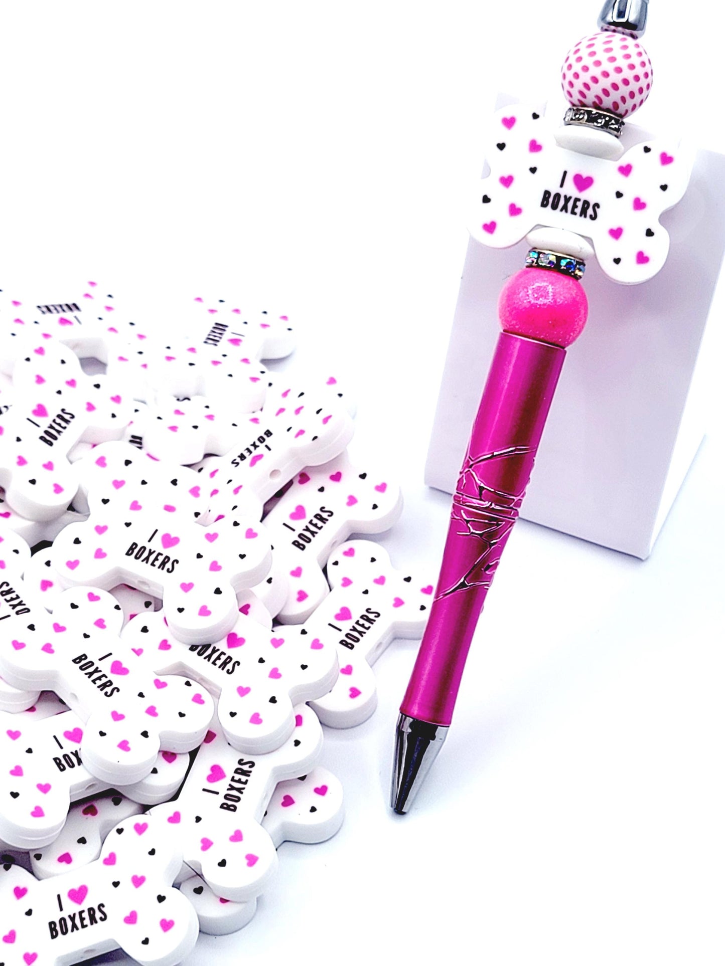I Love Boxers Dog Bone Silicone Focal Bead – Dog Mom DIY Pen & Keychain Bead (Set of 2)