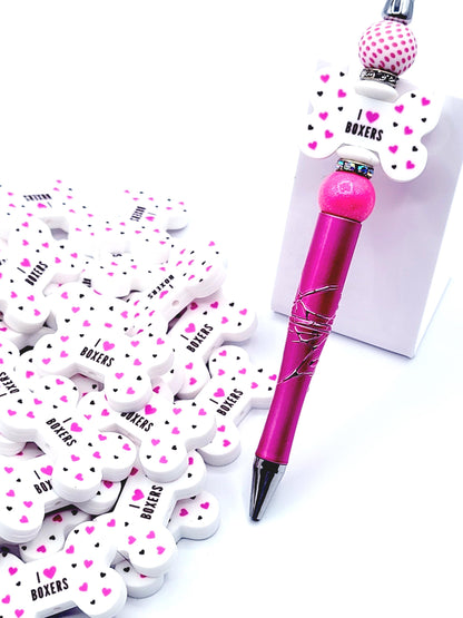 I Love Boxers Dog Bone Silicone Focal Bead – Dog Mom DIY Pen & Keychain Bead (Set of 2)