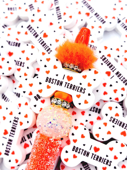 I Love Boston Terriers Dog Bone Silicone Focal Bead – Dog Mom DIY Pen & Keychain Bead (Set of 2)
