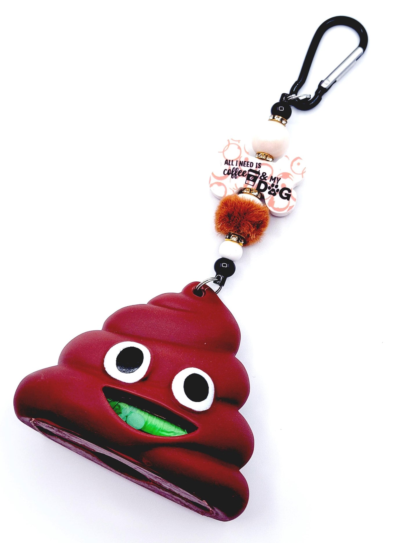 Beadable Poop Shape Dog Poop Bag Dispenser Keychain – DIY Poop Bag Holder with Beadable Bar