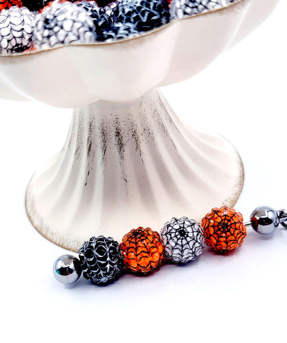 16mm Halloween Spider Web Acrylic Beads (Set of 10) – Clear Rhinestone DIY Pen & Keychain Beads