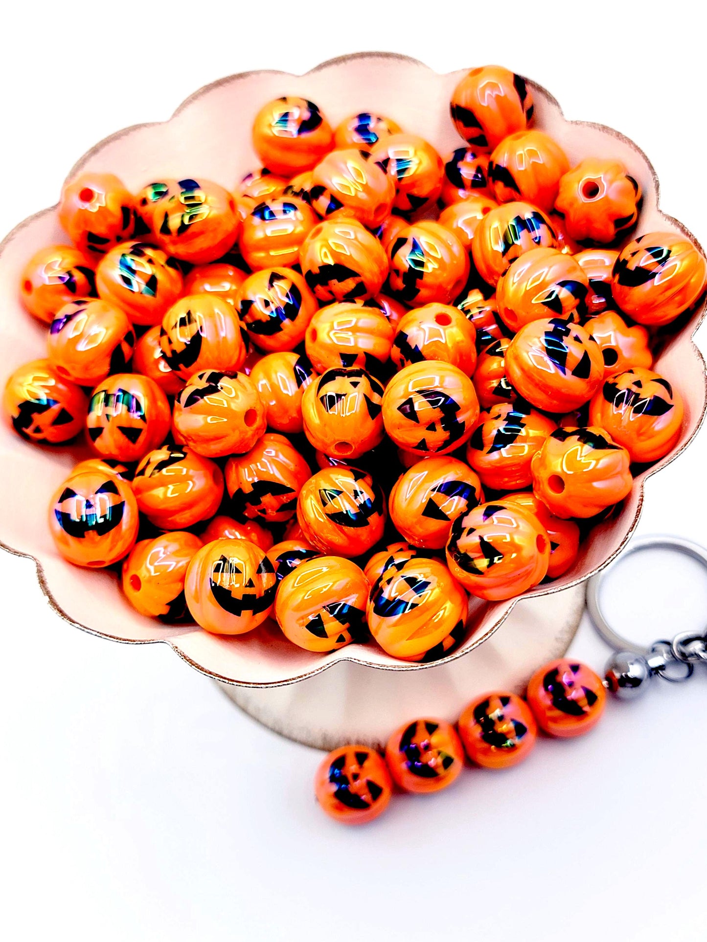 16mm Halloween Pumpkin Acrylic Beads (Set of 10) – Orange Spooky DIY Pen & Keychain Beads
