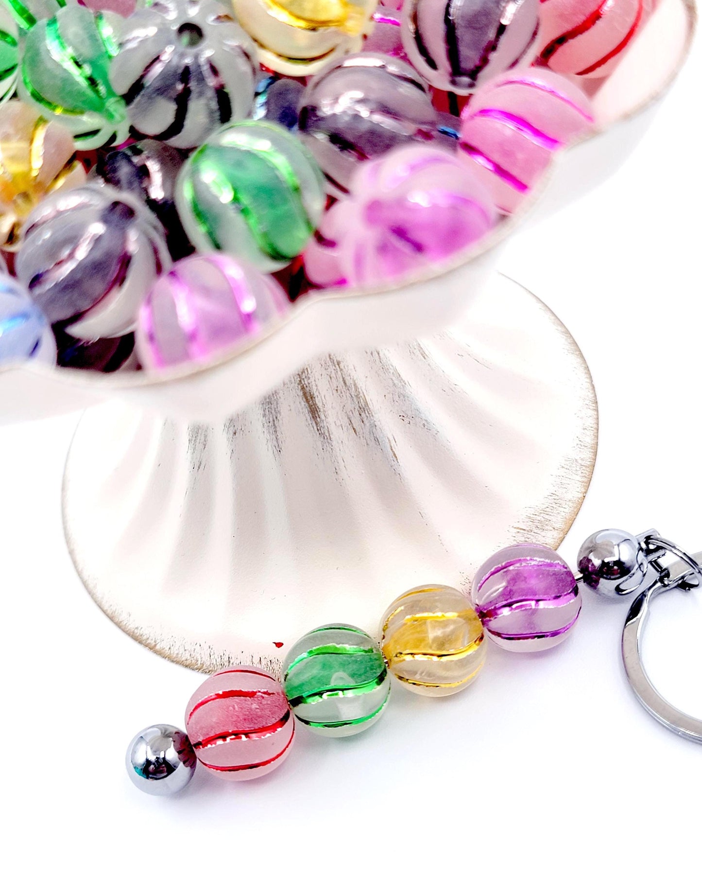 16mm Cute Pumpkin Shape Swirl Clear Acrylic Beads (Set of 10) – Metallic Stripe Craft Beads