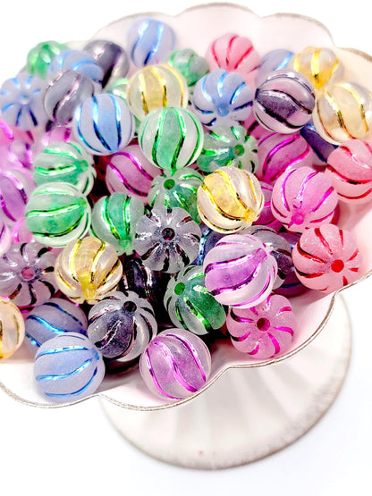 16mm Cute Pumpkin Shape Swirl Clear Acrylic Beads (Set of 10) – Metallic Stripe Craft Beads