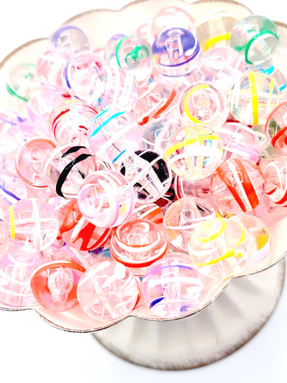16mm Multi-Color Swirl Clear Acrylic Beads (Set of 10) – Round Chunky Beads for DIY Crafts