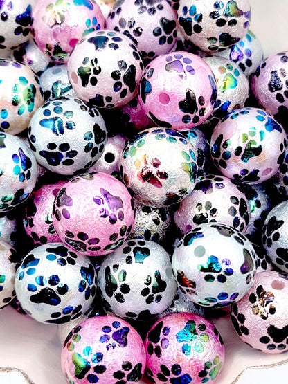 20mm Metallic Paw Print Acrylic Resin Beads (Set of 5) – UV Finish Chunky DIY Pen Beads