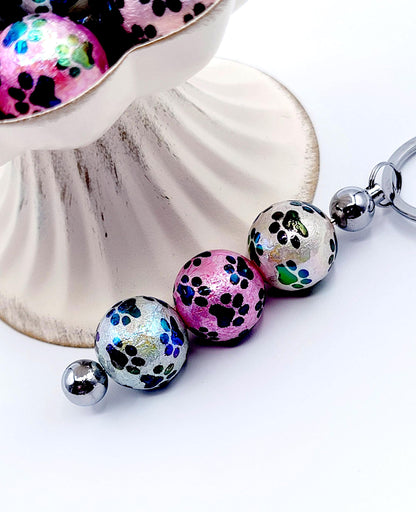 20mm Metallic Paw Print Acrylic Resin Beads (Set of 5) – UV Finish Chunky DIY Pen Beads