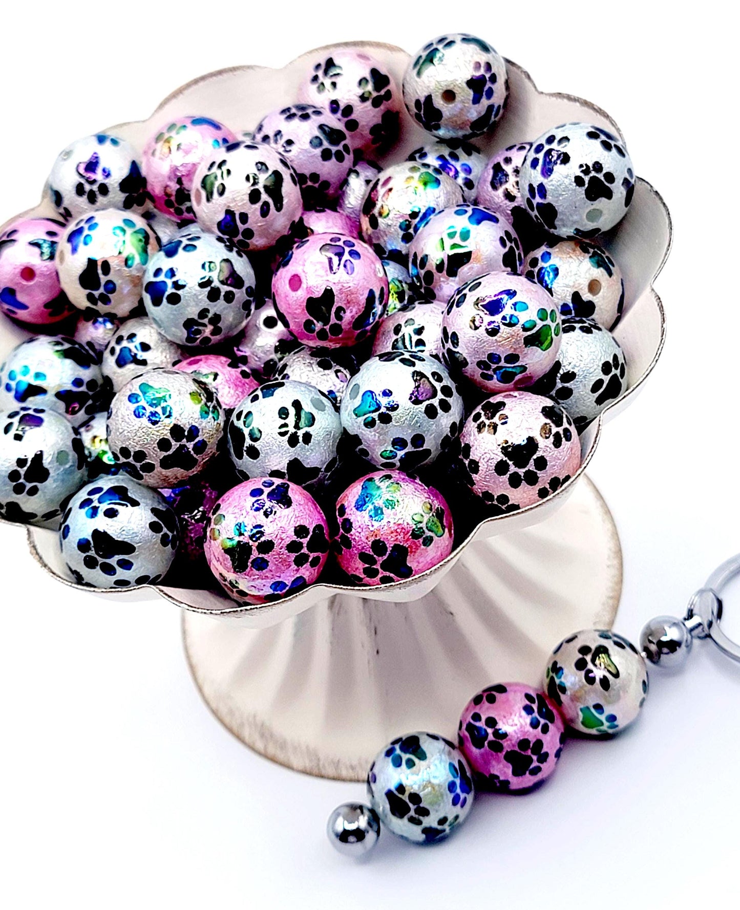 20mm Metallic Paw Print Acrylic Resin Beads (Set of 5) – UV Finish Chunky DIY Pen Beads