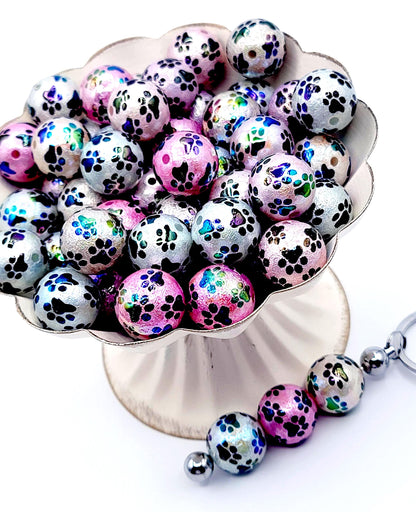 20mm Metallic Paw Print Acrylic Resin Beads (Set of 5) – UV Finish Chunky DIY Pen Beads