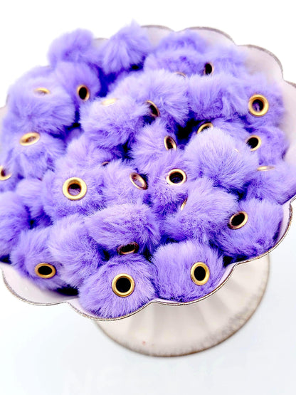 Purple Faux Fur Beads – Fuzzy Pom Pom Spacer Beads for Pens, Keychains & DIY Crafts (Set of 10)