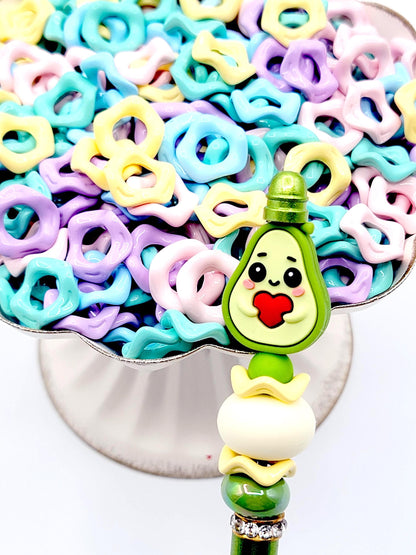 16mm Satin Finish Pastel Wavy Acrylic Spacer Beads (Set of 22) – Round Wave Ring Pen Beads
