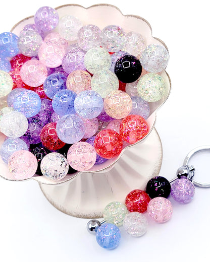 16mm Sparkle Multi-Color Clear Acrylic Beads (Set of 10) - Round Glitter Craft Beads