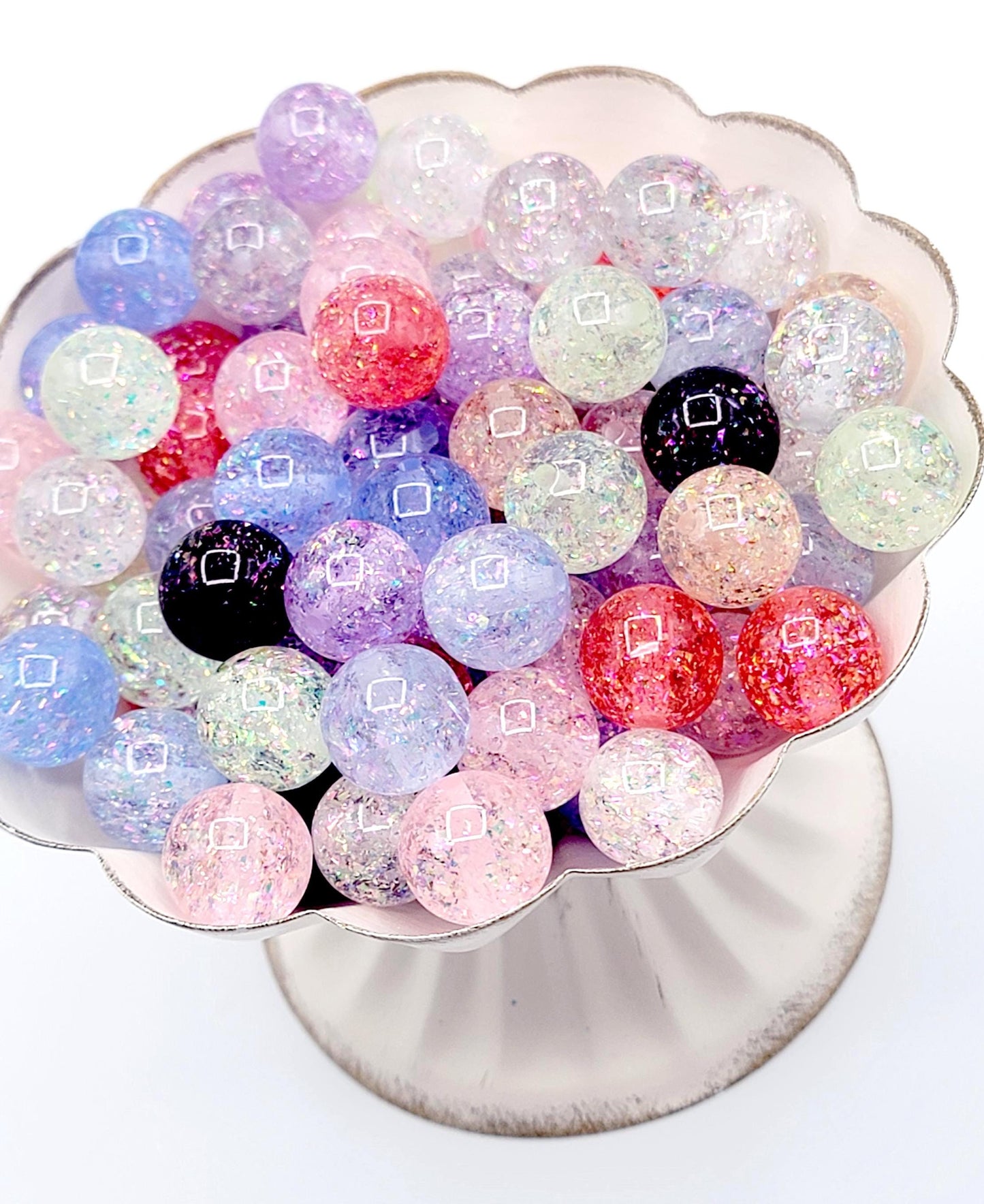 16mm Sparkle Multi-Color Clear Acrylic Beads (Set of 10) - Round Glitter Craft Beads