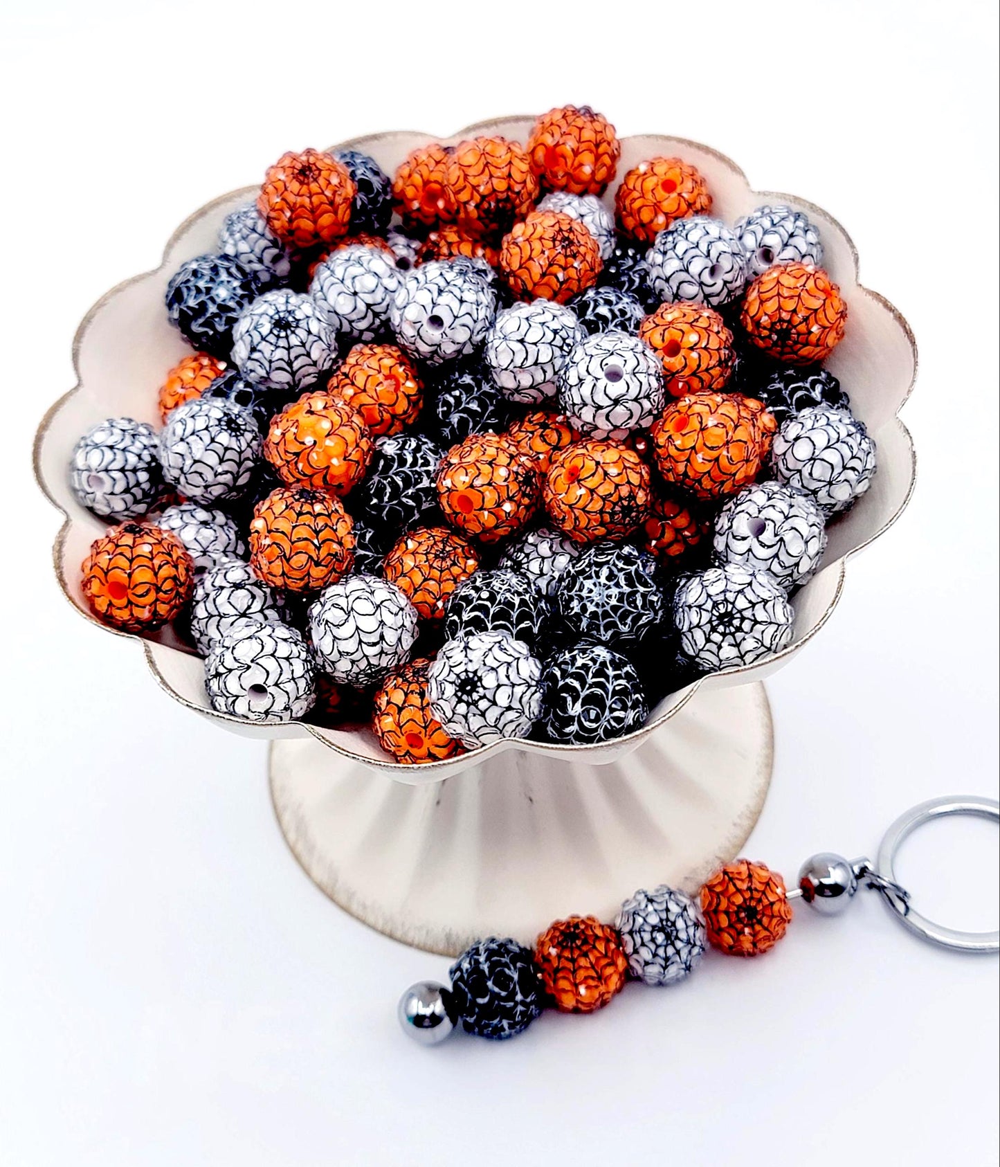 16mm Halloween Spider Web Acrylic Beads (Set of 10) – Clear Rhinestone DIY Pen & Keychain Beads