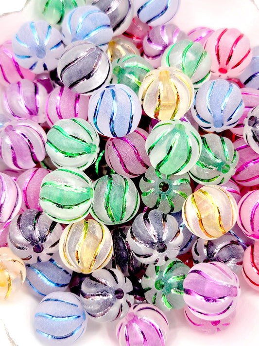 16mm Cute Pumpkin Shape Swirl Clear Acrylic Beads (Set of 10) – Metallic Stripe Craft Beads