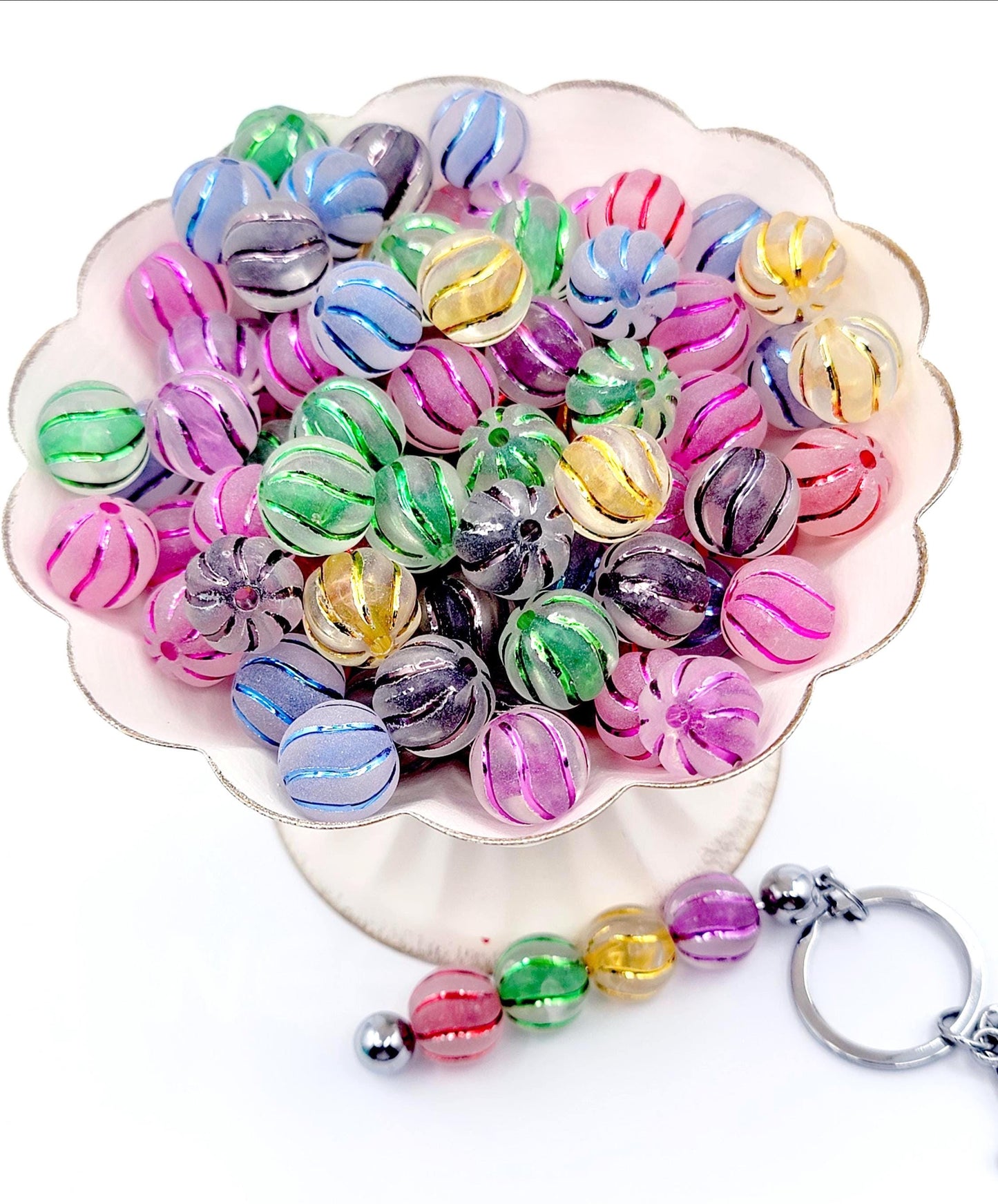 16mm Cute Pumpkin Shape Swirl Clear Acrylic Beads (Set of 10) – Metallic Stripe Craft Beads
