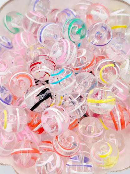16mm Multi-Color Swirl Clear Acrylic Beads (Set of 10) – Round Chunky Beads for DIY Crafts