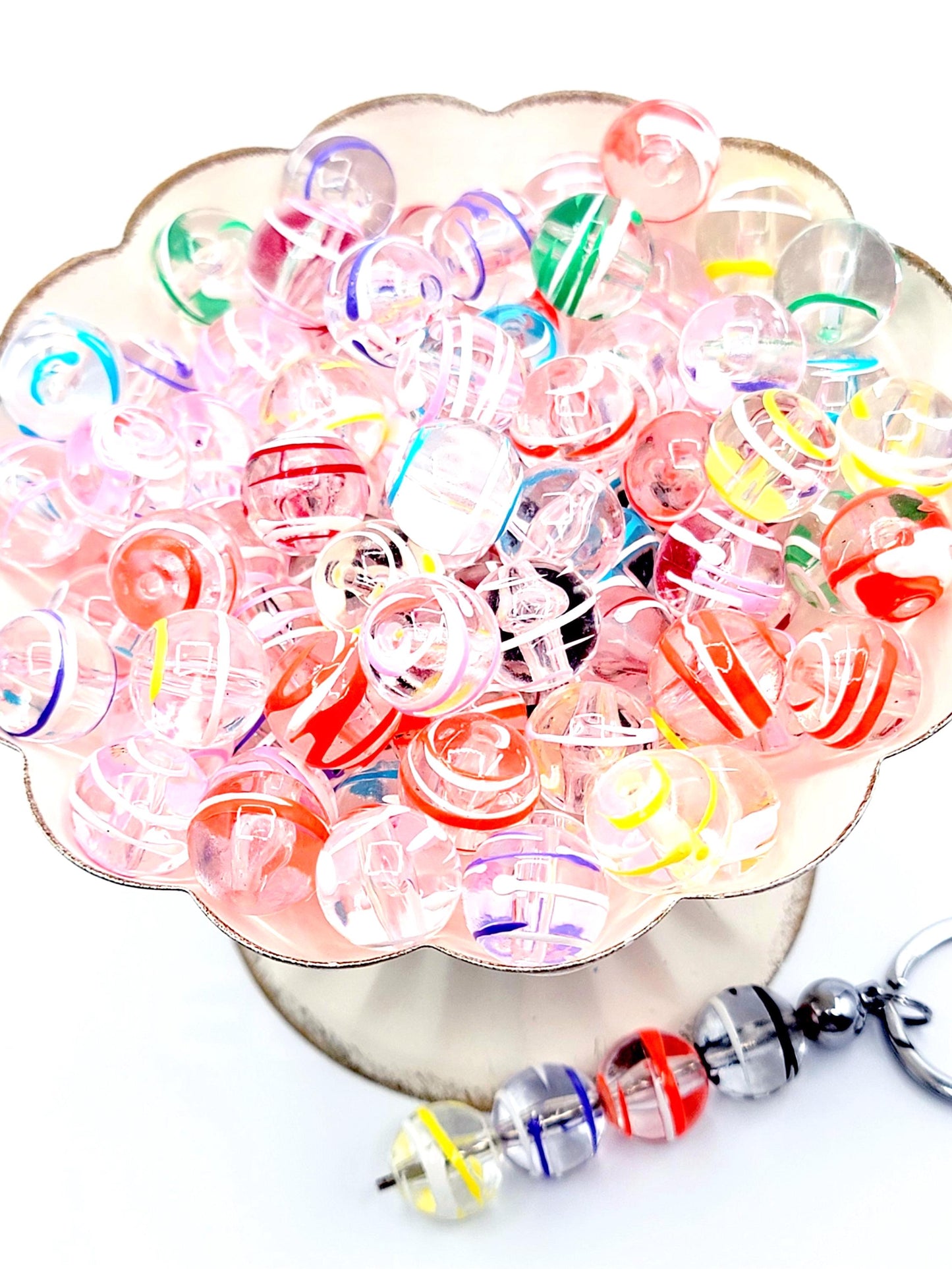 16mm Multi-Color Swirl Clear Acrylic Beads (Set of 10) – Round Chunky Beads for DIY Crafts