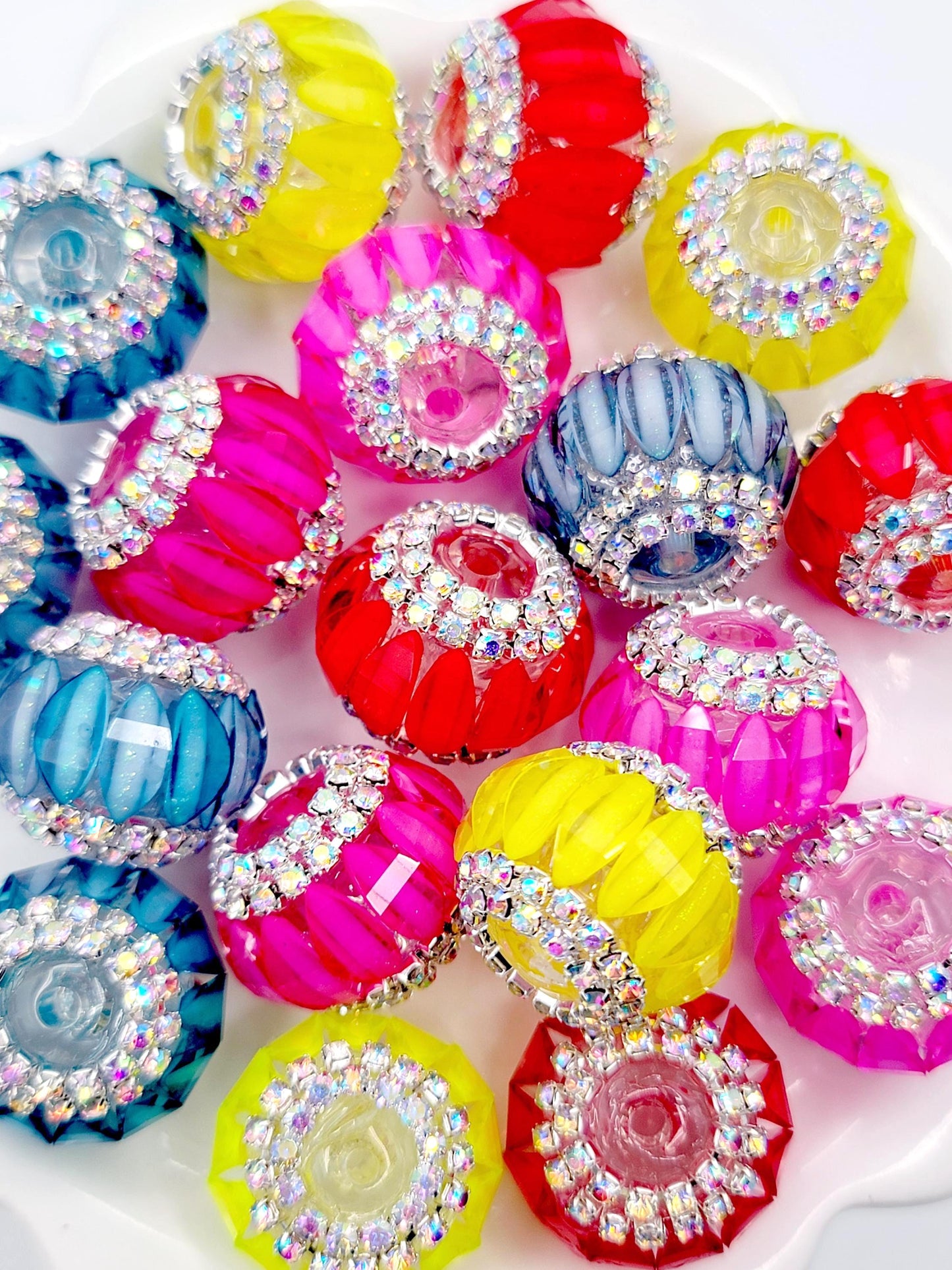 20mm Neon Faceted Acrylic Beads with AB Rhinestones (Set of 5) – Sparkling Craft Beads