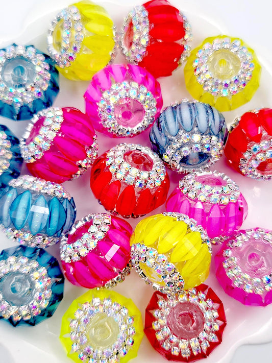 20mm Neon Faceted Acrylic Beads with AB Rhinestones (Set of 5) – Sparkling Craft Beads