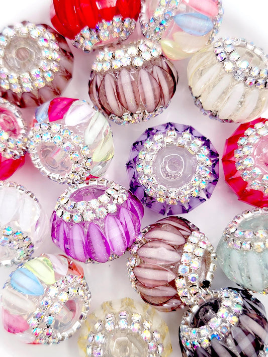 20mm Mixed Color Faceted Acrylic Beads with Rhinestones (Set of 5), Sparkling Craft Beads