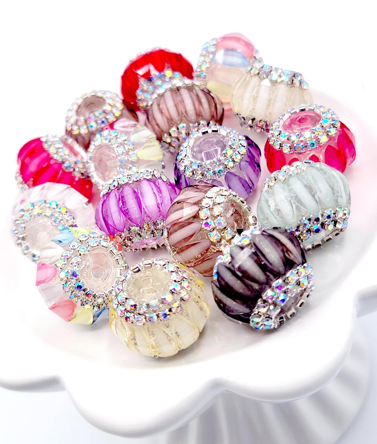 20mm Mixed Color Faceted Acrylic Beads with Rhinestones (Set of 5), Sparkling Craft Beads