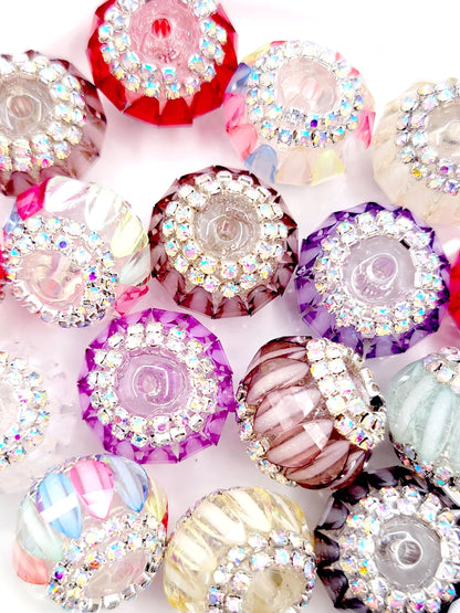 20mm Mixed Color Faceted Acrylic Beads with Rhinestones (Set of 5), Sparkling Craft Beads