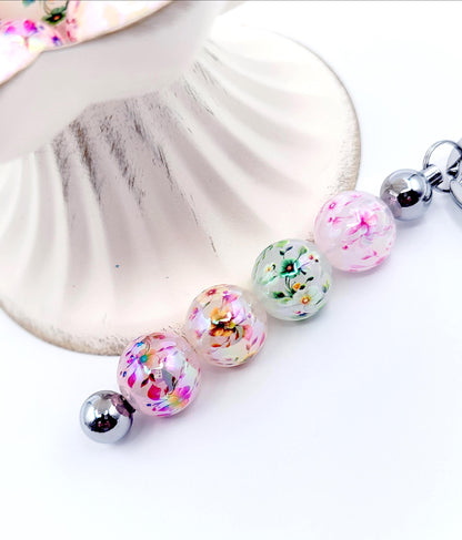 16mm Printed Flower Garland Acrylic Beads (Set of 10) – Chunky Round Bag Charm Craft Beads
