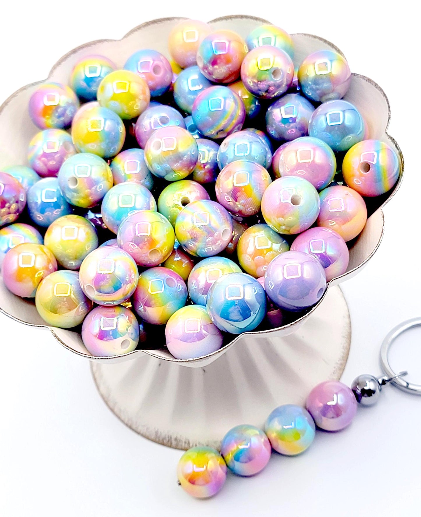 16mm Pastel Rainbow Ombre Acrylic Beads ( Set of 10) – Multi-Color Round Craft Beads