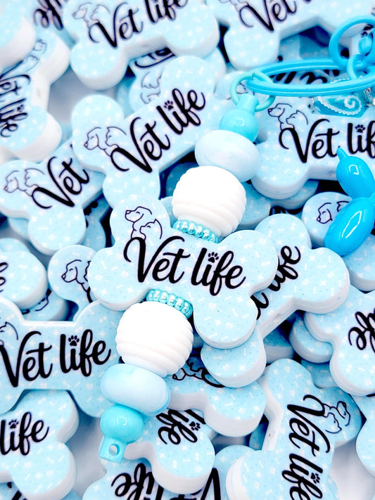 Vet Life Dog Bone Silicone Focal Beads (Set of 2) - Veterinary Technician Blue Dog Bone Print DIY Pen Bead