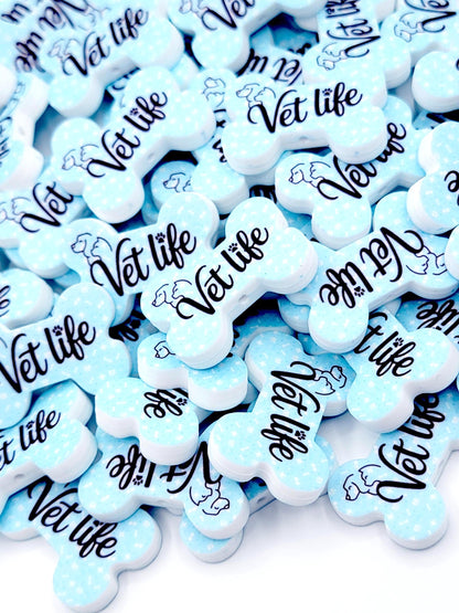Vet Life Dog Bone Silicone Focal Beads (Set of 2) - Veterinary Technician Blue Dog Bone Print DIY Pen Bead