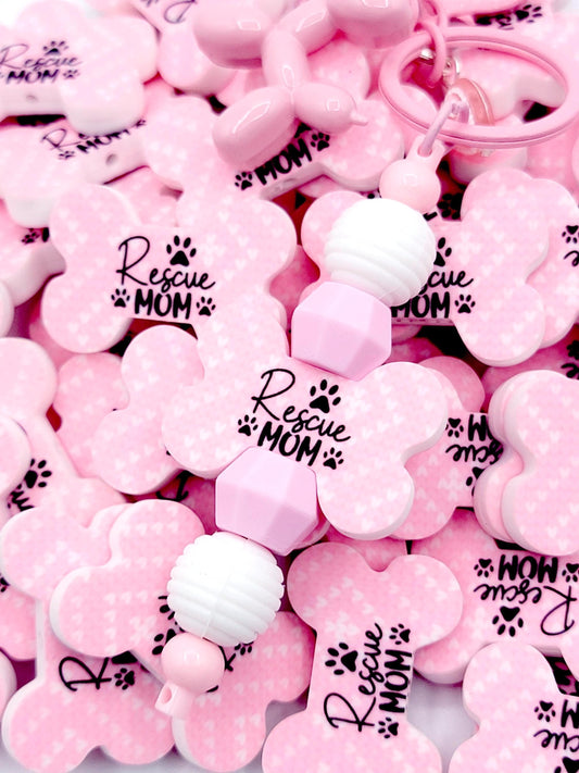 Rescue Mom Dog Bone Silicone Focal Bead (Set of 2) - Pink and White Dog and Cat Lover DIY Bead