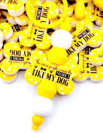 The More People I Meet The More I Like My Dog Dog Bone Silicone Focal Bead (Set of 2) - Yellow Funny Dog Mom Craft Bead