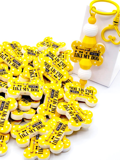 The More People I Meet The More I Like My Dog Dog Bone Silicone Focal Bead (Set of 2) - Yellow Funny Dog Mom Craft Bead