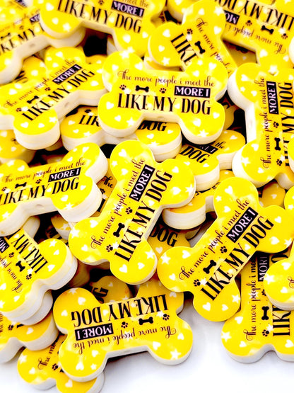 The More People I Meet The More I Like My Dog Dog Bone Silicone Focal Bead (Set of 2) - Yellow Funny Dog Mom Craft Bead