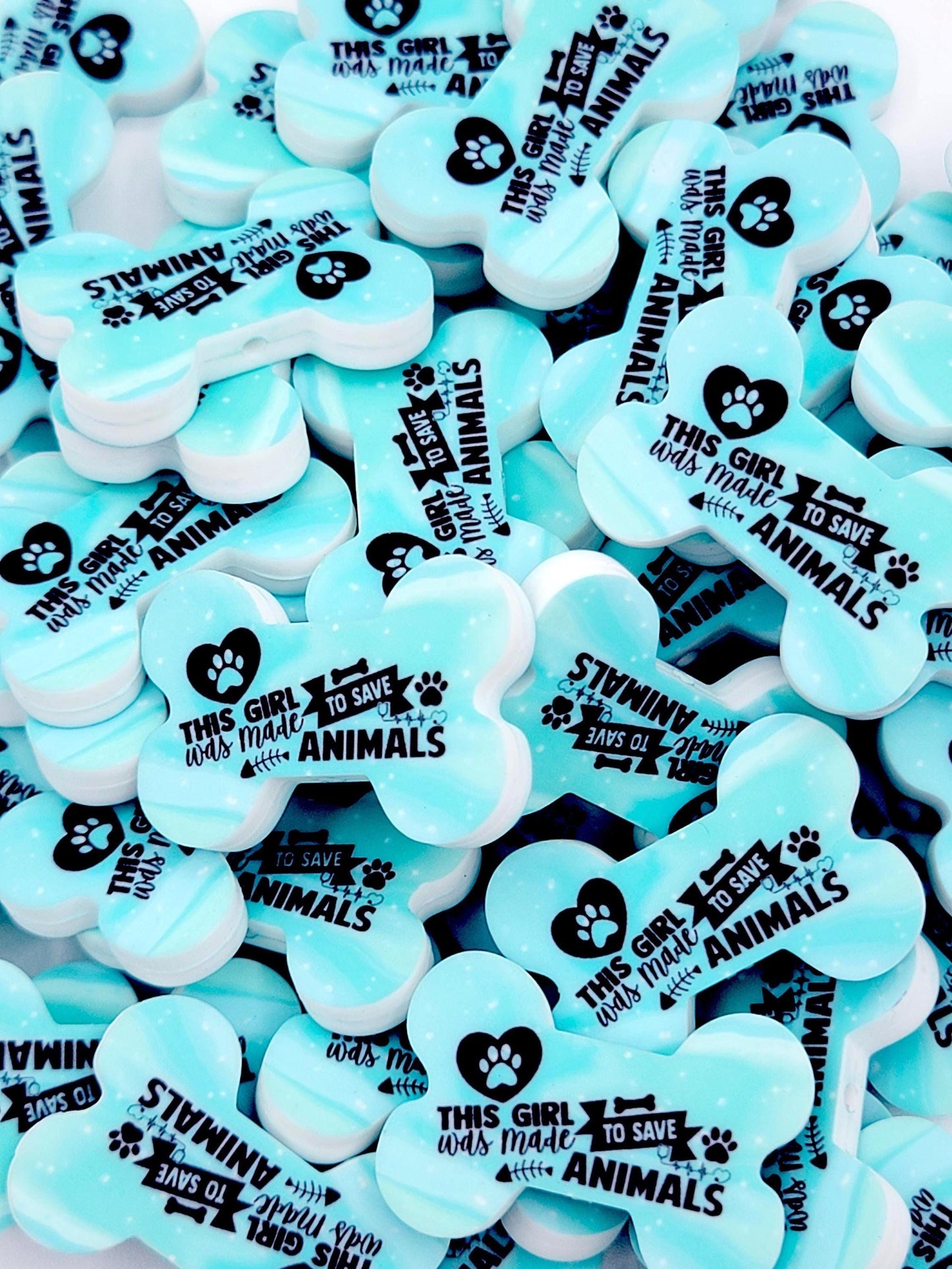This Girl Was Made To Save Animals Dog Bone Silicone Focal Bead (Set of 2) - Blue Dog and Cat Rescue DIY Craft Bead
