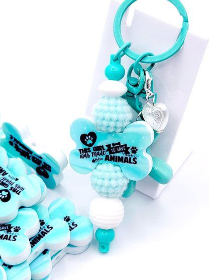 This Girl Was Made To Save Animals Dog Bone Silicone Focal Bead (Set of 2) - Blue Dog and Cat Rescue DIY Craft Bead