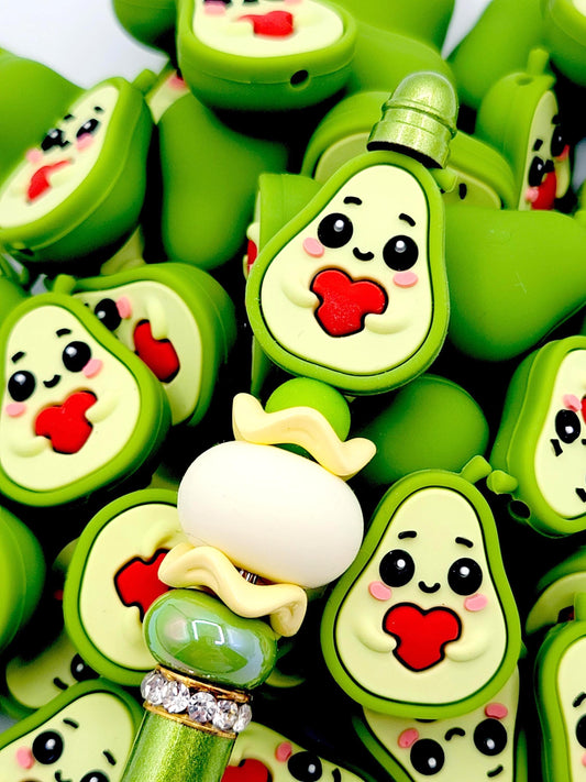 3D Kawaii Avocado Heart Silicone Focal Bead - Cute Fruit DIY Pen & Wristlet Bead (Set of 2)