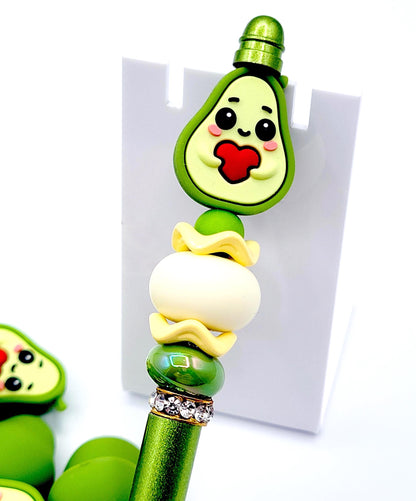 3D Kawaii Avocado Heart Silicone Focal Bead - Cute Fruit DIY Pen & Wristlet Bead (Set of 2)