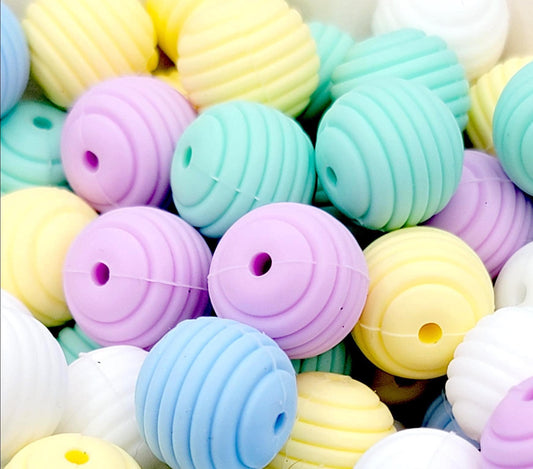 15mm Spiral Thread Silicone Beads, Solid Color Ribbed Round Beads for DIY Pens (Set of 10)