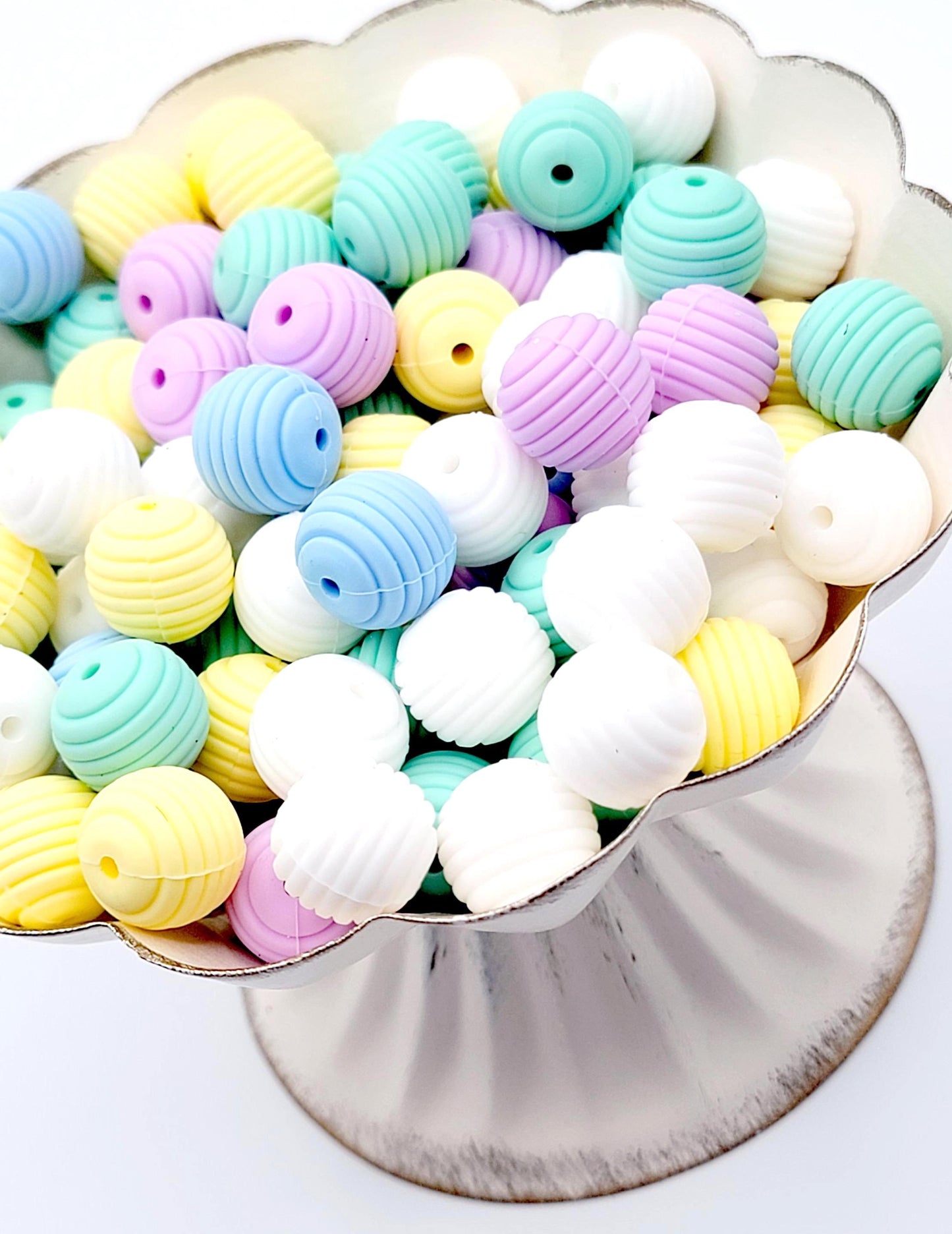 15mm Spiral Thread Silicone Beads, Solid Color Ribbed Round Beads for DIY Pens (Set of 10)