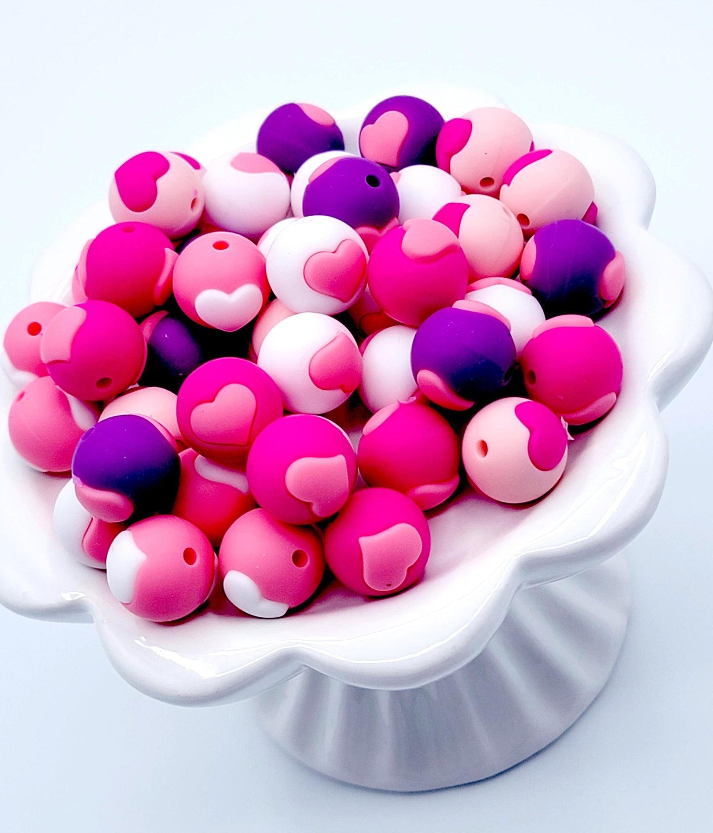 15mm Candy Heart Silicone Beads, Valentine Round Beads for DIY Pens & Crafts (Set of 5)