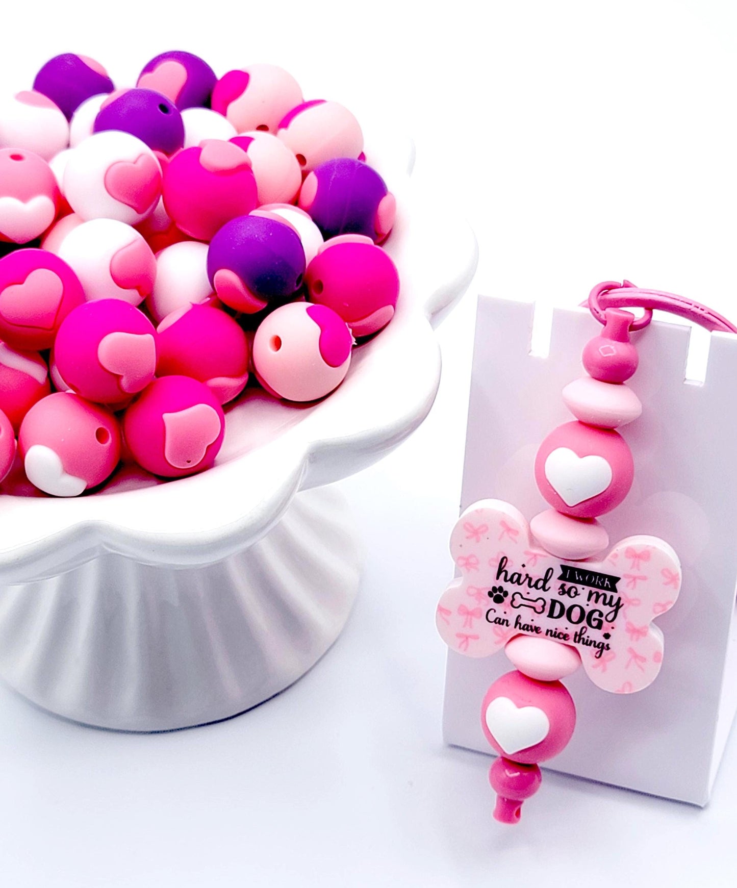 15mm Candy Heart Silicone Beads, Valentine Round Beads for DIY Pens & Crafts (Set of 5)