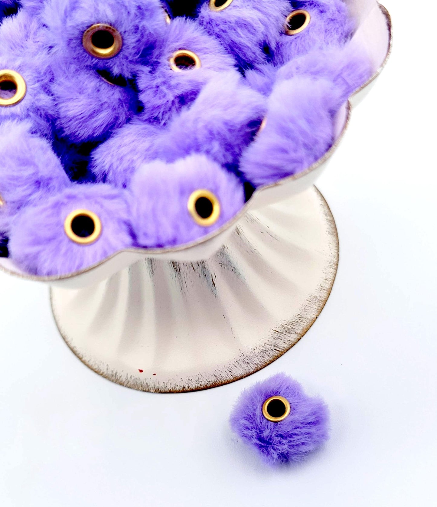 Purple Faux Fur Beads – Fuzzy Pom Pom Spacer Beads for Pens, Keychains & DIY Crafts (Set of 10)