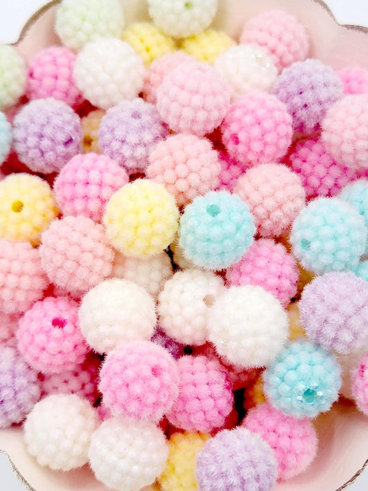 16mm Flocked Round Acrylic Beads (Set of 5 or 10) – Fuzzy Color Textured Berry Craft Beads