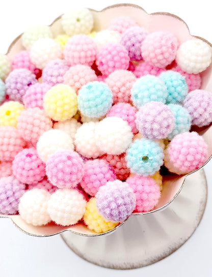 16mm Flocked Round Acrylic Beads (Set of 5 or 10) – Fuzzy Color Textured Berry Craft Beads