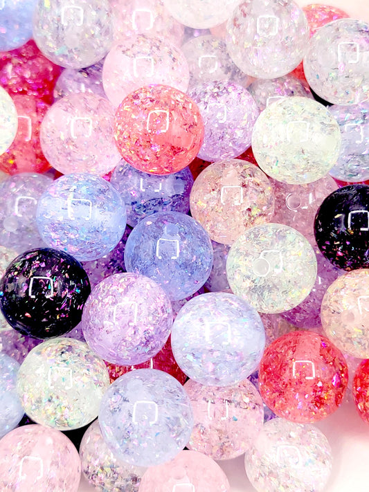 16mm Sparkle Multi-Color Clear Acrylic Beads (Set of 10) - Round Glitter Craft Beads
