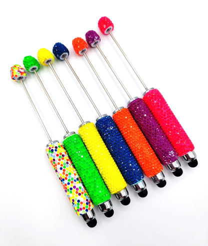 DIY Neon Beadable Clay Stylus Pens with Rhinestones, Touch-Screen Pens in Fluorescent Colors