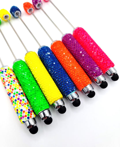 DIY Neon Beadable Clay Stylus Pens with Rhinestones, Touch-Screen Pens in Fluorescent Colors